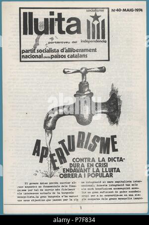 Portada de la revista clandestina Lluita, portavoz del Partit Socialista d'Alliberament Nacional PSAN, editada en Barcelona, mayo de 1974. Stock Photo