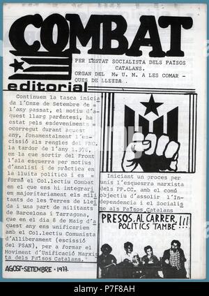 Portada de la revista clandestina Combat, órgano del Moviment d'Unificació Marxista dels Països Catalnas, editada en Lleida, agosto de 1977octubre de 1978. Stock Photo