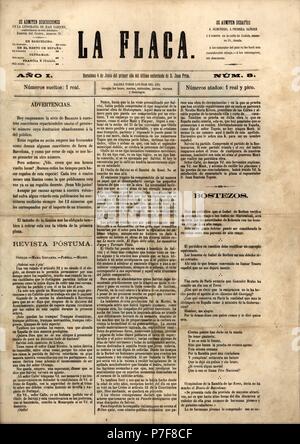 Portada de la revista satírica La Flaca, editada en Barcelona, junio de 1869. Stock Photo