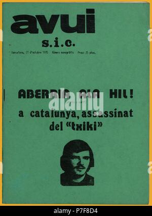 Portada de la revista clandestina Avui, editada por el Servei d'Informació Català. Barcelona, octubre de 1975. Stock Photo