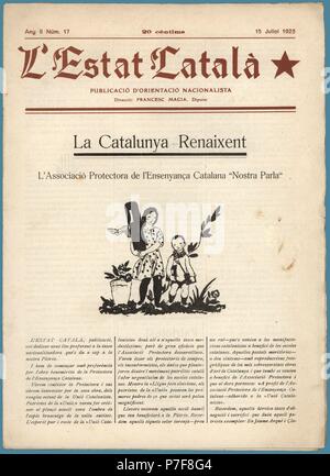 Portada de la revista mensual Estat Català, dirigida por Francesc Macià, editada en Barcelona, julio de 1923. Stock Photo