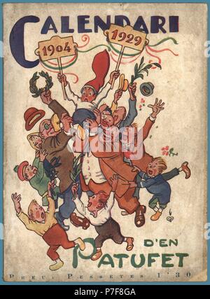 Portada del Calendari d'en Patufet para el año 1929 conmemorando el 25 aniversario de la revista. Barcelona, año 1928. Stock Photo