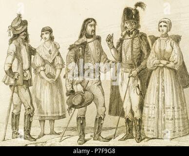 Hungary. Different people of the Hungarian society. Engraving. Stock Photo