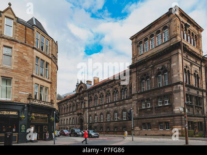 Building exterior of The University of Edinburgh at the corner of Forrest Road and Teviot Place in city center of Edinburgh, UK Stock Photo