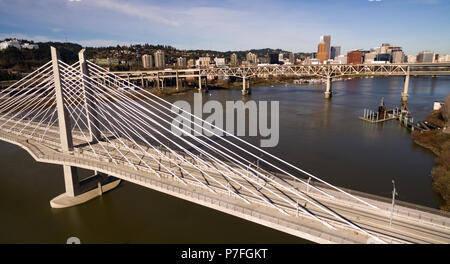 Tilikum Crossing is the newest bridge to cross the Willamette River in Portland Stock Photo