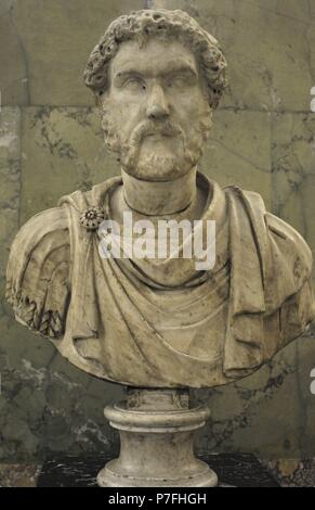 Antoninus Pius (86 AD-161 AD) known as Antoninus. Roman emperor form 138-161. Nerva-Antonine dynasty. Bust. Marble. The Third quarter of 2nd century AD. The State Hermitage Museum. Saint Petersburg. Russia. Stock Photo