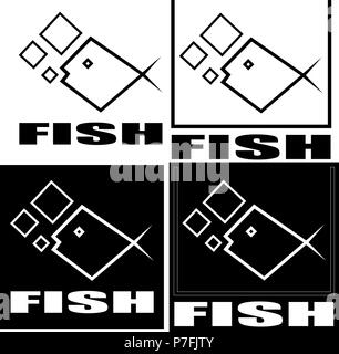 square fish silhouette with square bubbles fish minimalist logo Stock Vector