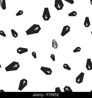 Coffin Halloween pattern seamless. Vector illustration. Isolated white background. All Saints Eve. Stock Vector