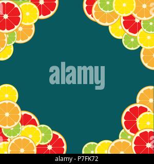 Frame citrus fruits square. Lemon, lime, orange grapefruit. Vector illustration. Pantone color. Stock Vector