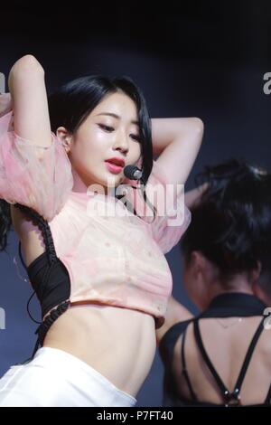 Seoul, Korea. 05th July, 2018. Kyungri Park, member of Nine Muses promoted her new solo single 'Last Night' at Muv Hall in Seoul, Korea on 05th July, 2018.(China and Korea Rights Out) Credit: TopPhoto/Alamy Live News Stock Photo