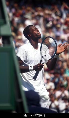 London, England - July 6, 2018.  Wimbledon Tennis:  France's Gael Monfils enjoys the adulation of the crowd after defeating Sam Querry this afternoon on Centre Court at Wimbledon. Credit: Adam Stoltman/Alamy Live News Stock Photo