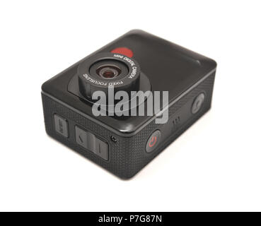 black action camera isolated on white background Stock Photo