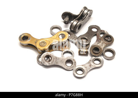 bicycle chain parts isolated on white background Stock Photo