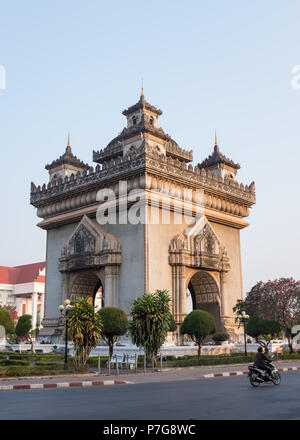 Exterior of Patuxai monument in Central Vientiane, Vientiane, Laos, Asia. Stock Photo