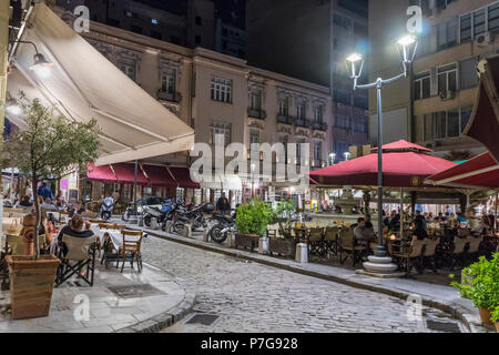 Bars and restaurants in the popular Ladadika district of Thessaloniki Macedonia, Northern Greece Stock Photo