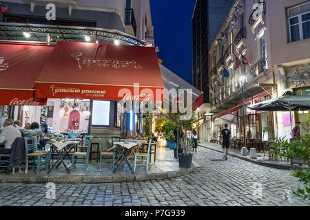 Bars and restaurants in the popular Ladadika district of Thessaloniki Macedonia, Northern Greece Stock Photo