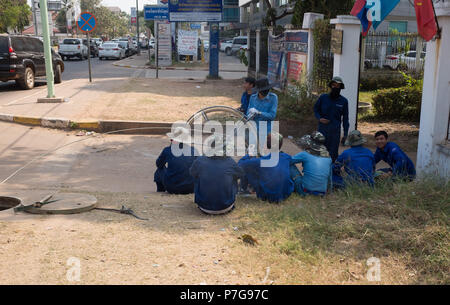 "Workers taking a break, Vientiane, Laos, Asia.  " Stock Photo