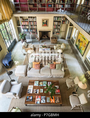 Modernised double height mezzanine library in 18th century chateaux, St Remy de Provence Stock Photo