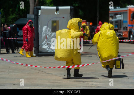 Fireman and hazard protection suit Stock Photo