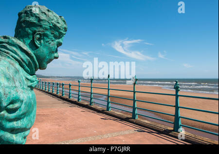 The William Lamb sculpture The Minesweeper looks over Montrose beach, Angus, Scotland. Stock Photo