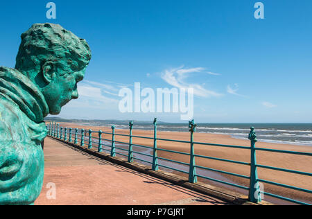 The William Lamb sculpture The Minesweeper looks over Montrose beach, Angus, Scotland. Stock Photo