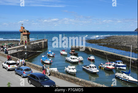 Harbour with Rhenish Tower on the left, Lynmouth, North Devon, England, UK Stock Photo