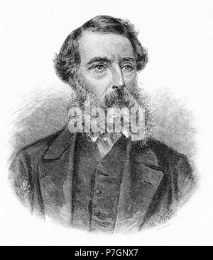Engraving of Edward John Eyre (1815 –1901) English land explorer of the Australian continent, colonial administrator, and controversial Governor of Jamaica. Stock Photo