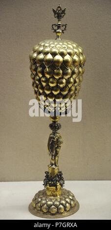 Cup in the Shape of a Pineapple with the Bacchus figure as the foot. Silver; chasing. Moscow. First half of the 18th century. The State Hermitage Museum. Saint Petersburg. Russia. Stock Photo