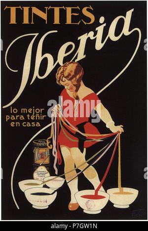 Publicidad. Tintes Iberia, productos para teñir la ropa en casa. Cartel de 1930. Facsímil de 1960 Photo - Alamy
