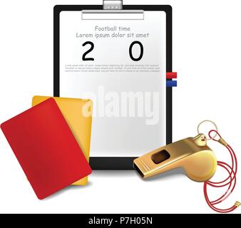Scoreboard, soccer ball and whistle isolated Vector illustration Stock Vector