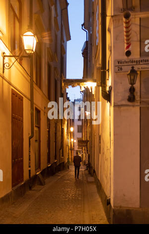 Narrow Street, Gamla Stan at night, Stockholm, Sweden Stock Photo