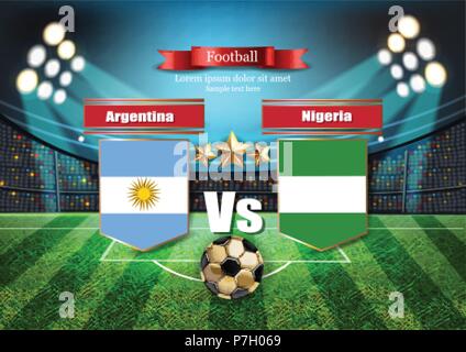 Football board Argentina flag VS Nigeria. 2018 World championship template match. teams soccer national flags. red and blue trend sport background Stock Vector