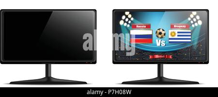 Tv screen with football match Vector realistic. isolated on white Stock Vector