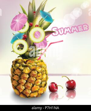 Pineapple summer fresh cocktail drink Vector illustration Stock Vector