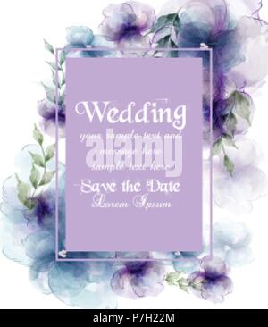 Wedding card with watercolor flowers Vector illustration Stock Vector ...