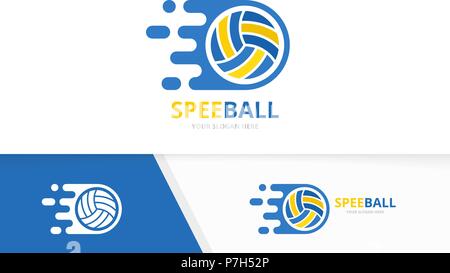 Vector fast volleyball logo combination. Speed symbol or icon. Unique ball and quick logotype design template. Stock Vector