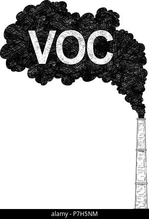 Vector Artistic Drawing Illustration of Smokestack, Industry or Factory Air VOC Pollution Stock Vector