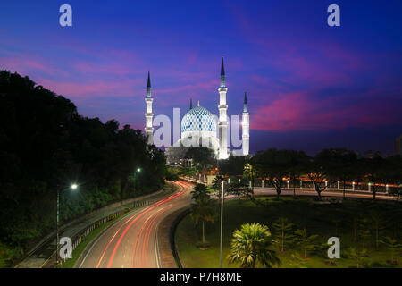 Salahuddin Abdul Aziz Shah Mosque (also known as the Blue Mosque, Malaysia) during sunrise located at Shah Alam, Selangor, Malaysia. Stock Photo