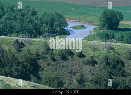 Little Bighorn River flowing through Custer Battlefield National Monument, Montana. Photograph Stock Photo