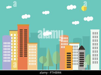 City in the style of flat. Beautiful pastel colors. City landscape Stock Vector