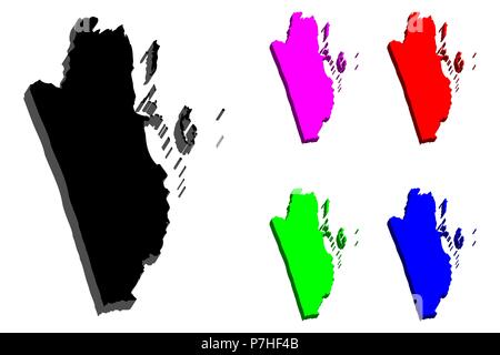 3D map of Belize (British Honduras) - black, red, purple, blue and green - vector illustration Stock Vector