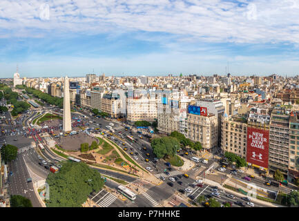 Aerial view of Buenos Aires and 9 de julio avenue - Buenos Aires, Argentina Stock Photo