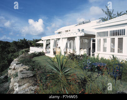 Veranda extension on white Caribbean villa Stock Photo