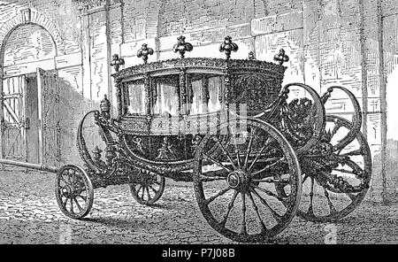 Vintage engraving of State carriage, coach owned by a state for royal use, for state visits, royal weddings and other high ceremonial events Stock Photo