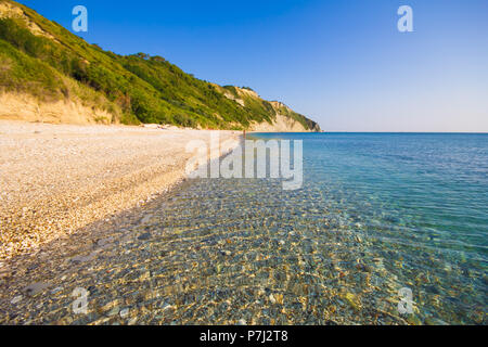 Crystalline sea on the Mezzavalle beach in the park of Monte Conero, Italy Stock Photo