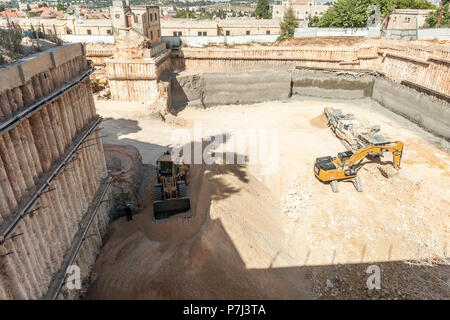 Israel, Jerusalem - 24 June 2018: Construction site of the new Bezalel Academy of Arts and Design designed by SANAA Stock Photo