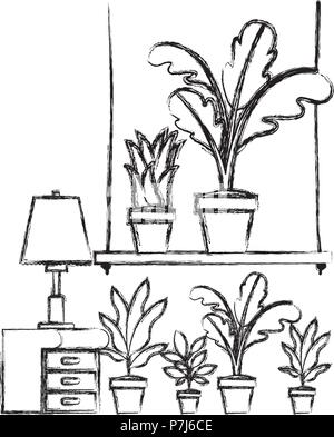 drawer with houseplants and lamp Stock Vector