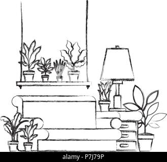 living room with houseplants scene Stock Vector Image & Art - Alamy