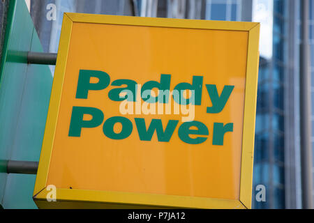 Sign for the gambling brand Paddy Power in Birmingham, United Kingdom. Stock Photo