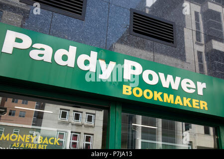 Sign for the gambling brand Paddy Power in Birmingham, United Kingdom. Stock Photo